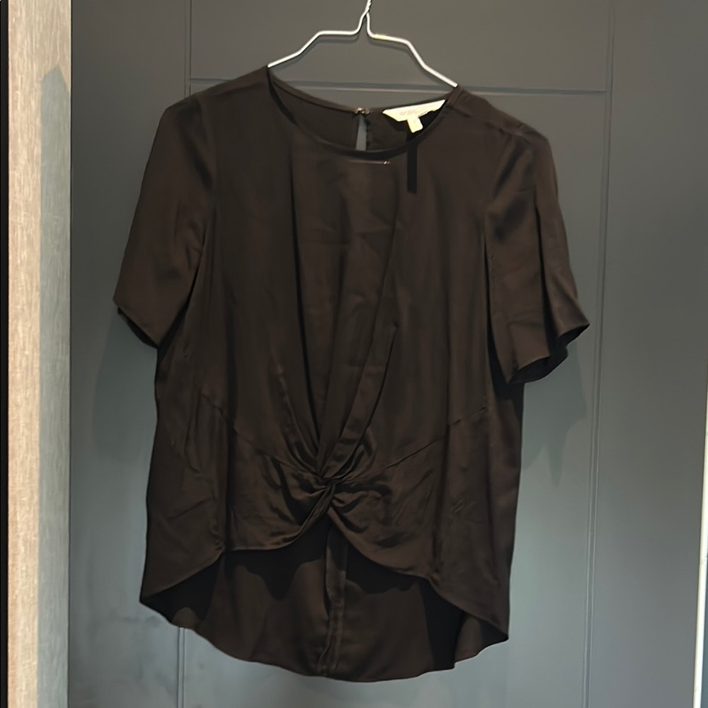 BCBGeneration Black Flutter Sleeve Blouse with Tie Front